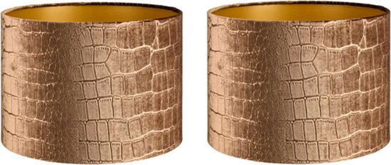 Lampenkap Cilinder - 15x15x12cm - Croco bronze - gouden binnenkant - set van 2 stuks