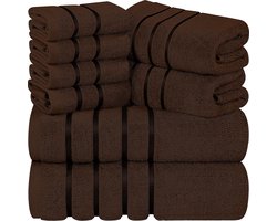 Luxiba - Set van 8 handdoeken met ophanglus van 97% katoen, absorberend en sneldrogend, 2 badhanddoeken, 2 handdoeken, 4 washandjes (bruin)