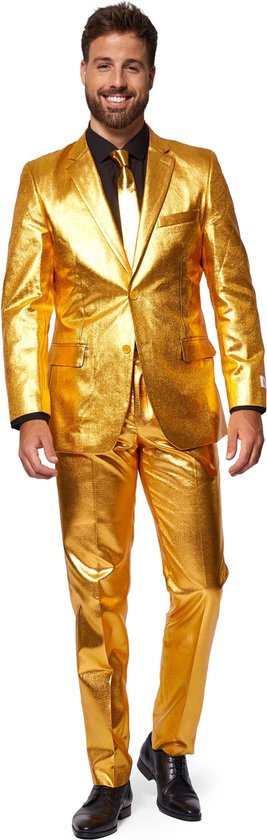 OppoSuits Groovy Gold - Heren Carnaval Kostuum - Glimmend - Goud - Maat EU 48