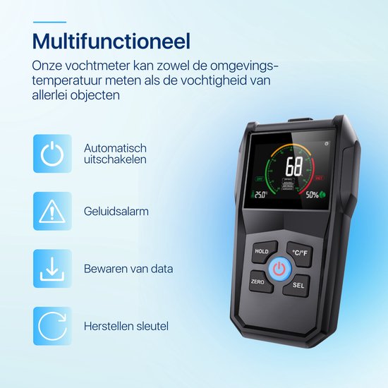 Avalect - Vochtmeter - Luxe LCD Scherm - Hygrometer - Vochtigheidsmeter - Muren - Hout - Binnen - Vochtmeters - houtvochtmeter