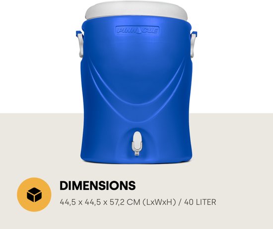 Pinnacle Platino 10 Gallon - Geïsoleerde Drankdispenser / Drankkoeler met kraantje - 40 Liter - Blauw van Pinnacle. — afbeelding 3