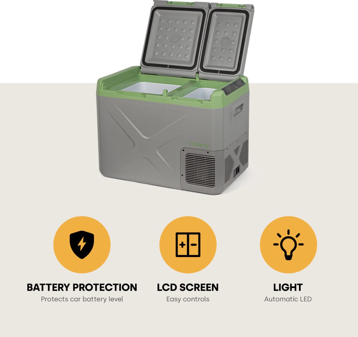 Steamy-E Elektrische Compressor Koelbox - Dual Compartment - Tegelijk koelen en vriezen - 32 liter - 12V en 230V - voor auto en camping - Grijs – foto 3