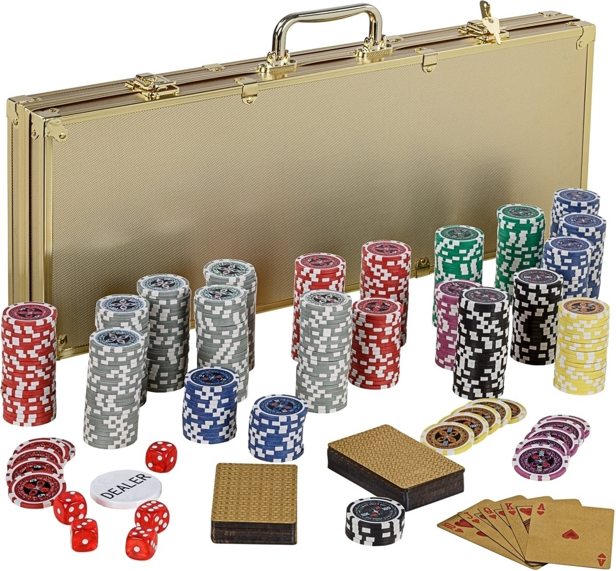 Trend24 Pokker koffer Poker set Poker chips Pokerset Pokerchips Pokerkoffer 500 laser chips 2 kaartspellen Goud 57.5 x 21 x 6.5 cm
