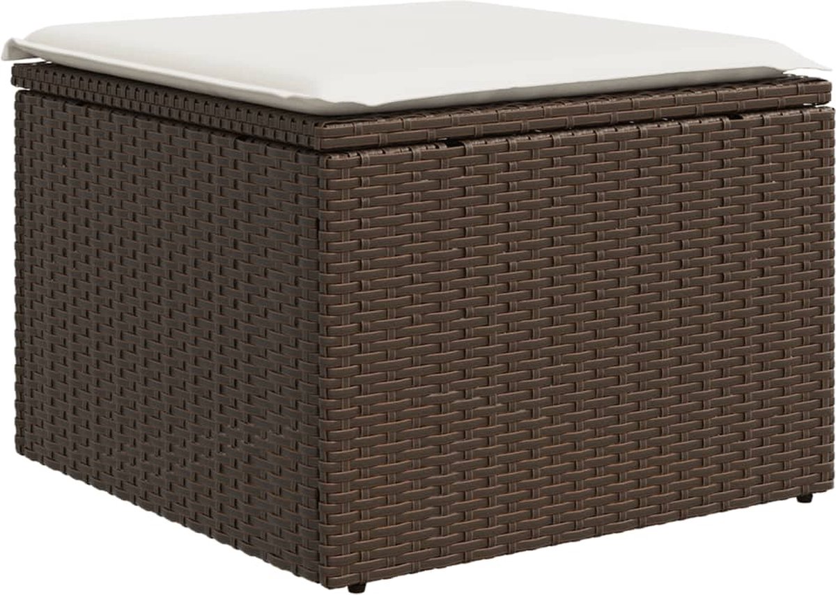 vidaXL - Tuinkruk - met - kussen - 55x55x37 - cm - poly - rattan - bruin