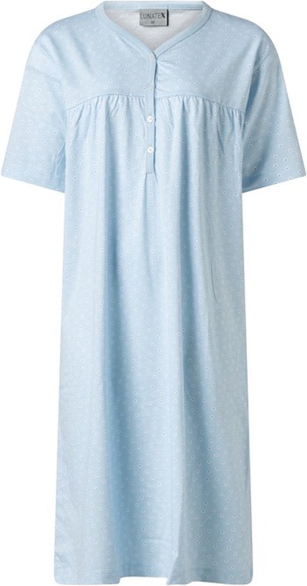 Lunatex - dames nachthemd 224160 - korte mouw - blauw - maat L