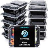 EasyFinds Meal Prep Bakjes - 2 Compartimenten - 1L - Verhoudbakjes - Vershouddoos - Magnetron Bakjes Met Deksel - BPA-Vrij - 10 stuks