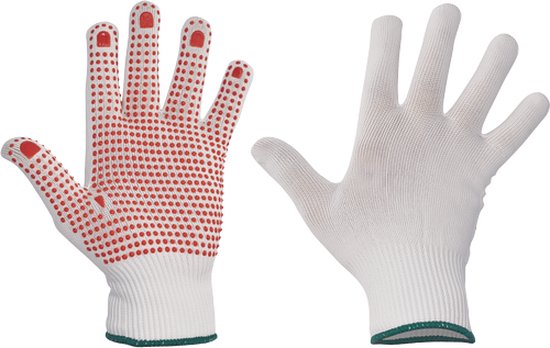 Cerva GANNET handschoen nylon PVC dots 01060007 - 12 stuks - Wit - 8