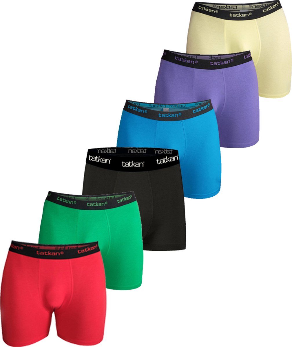Tatkan-Boxershort Heren-Underwear Heren Boxershorts - Modal Heren Ondergoed - Modal Boxershorts voor Mannen - Heren Onderbroeken - Normale pijp - Maat S - 6-pack - Zwart, Paars, Rood, Turquoise, Groen, Geel