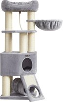 Kattenboom - 141 cm - Kattenbak - Klimpaal - Krabpaal voor Katten - Sisal - Grot en Uitkijktoren - Crème-Lichtgrijs - PCT002N01
