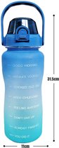 MondiHome - Waterfles Blauw 2L - Verwijderbaar rietje - Motivationeel - Lekvrij ontwerp