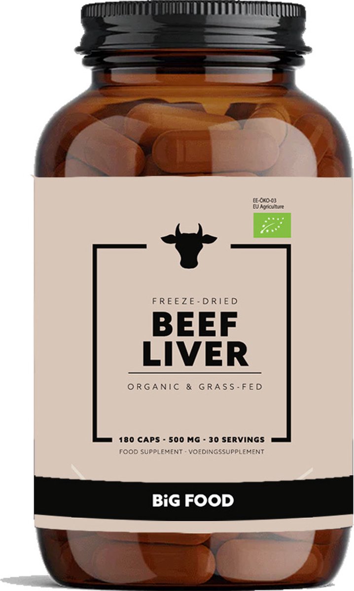 Goedkoopste Big Food - Biologische Runderlever - 500mg - 180 caps - Gevriesdroogd