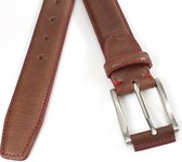 JV Belts Rood bruine heren riem - heren riem - 3.5 cm breed - Bruin - Echt Leer - Taille: 100cm - Totale lengte riem: 115cm