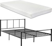 In And OutdoorMatch Metalen bedframe Kira - incl. Matras - Zwart - 140x200 cm - Stalen frame gepoedercoat en koudschuim