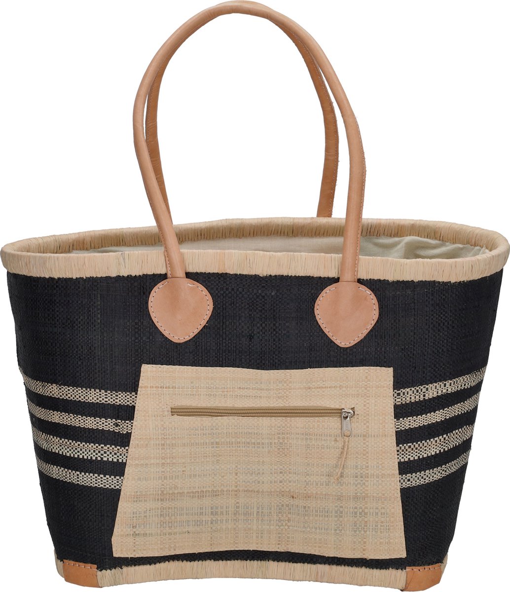 Beagles Raffia Rieten mand - Zwart Wit