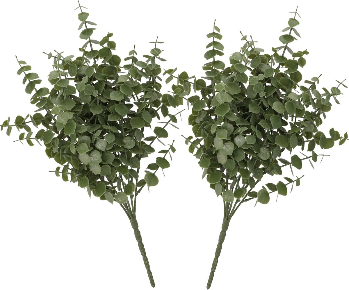 DK design Kunstbloem Eucalyptus tak - 2x - 47 cm - groen - bundel/bosje - Kunst zijdebloemen
