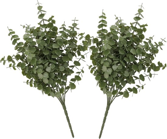 DK Design Kunstbloem Eucalyptus tak - 2x - 47 cm - groen - bundel/bosje - Kunst zijdebloemen