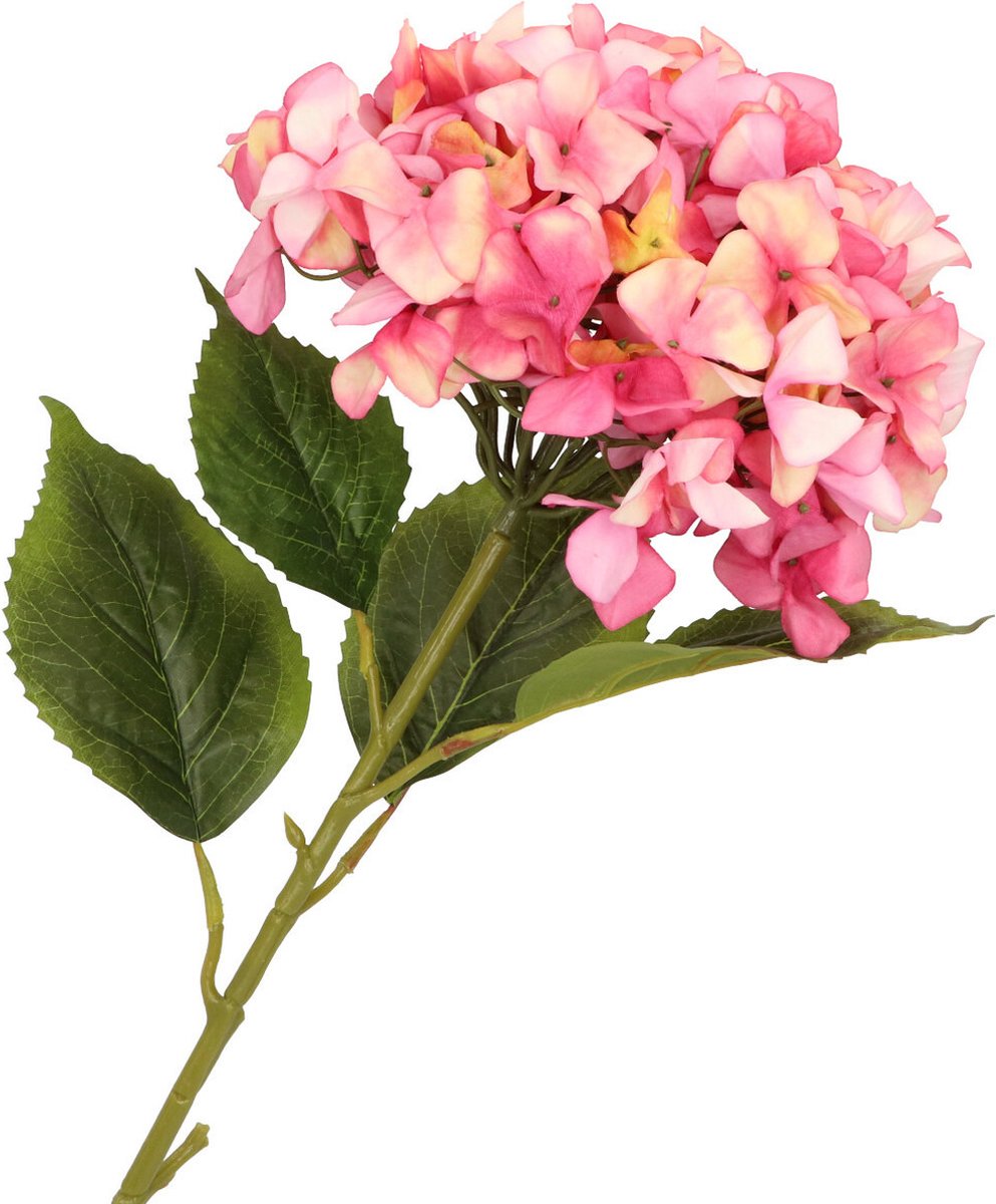 DK design Kunstbloem Hortensia tak - fuchsia roze - 109 cm - losse steel - Kunst zijdebloemen