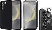 Hoesje geschikt voor Samsung Galaxy S24 - Screenprotector Volledig Dekkend Glas & Camera Protector - Mat Back Case Zwart