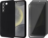 Hoesje geschikt voor Samsung Galaxy S24 Plus - 2x Privacy Screenprotector Volledig Dekkend Glas - Mat Back Case Zwart
