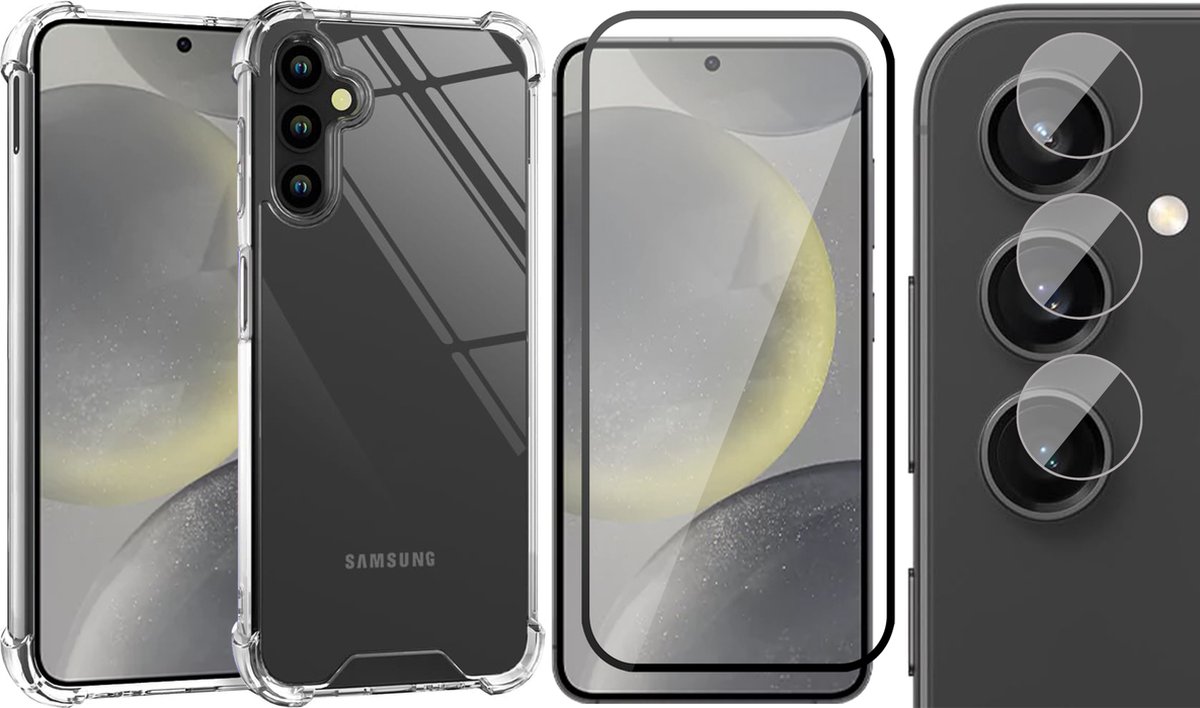 Hoesje geschikt voor Samsung Galaxy S24 Plus - Screenprotector Volledig Dekkend Glas & Camera - Shockproof Transparant