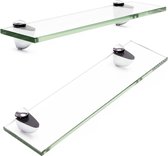 Glazen Planchet, helder glas badkamer wandplank - RVS Hangend veiligheidsglas muurbevestiging badkamerplank badkamerrekje. 200 x 80 mm helder glas - MultiStrobe