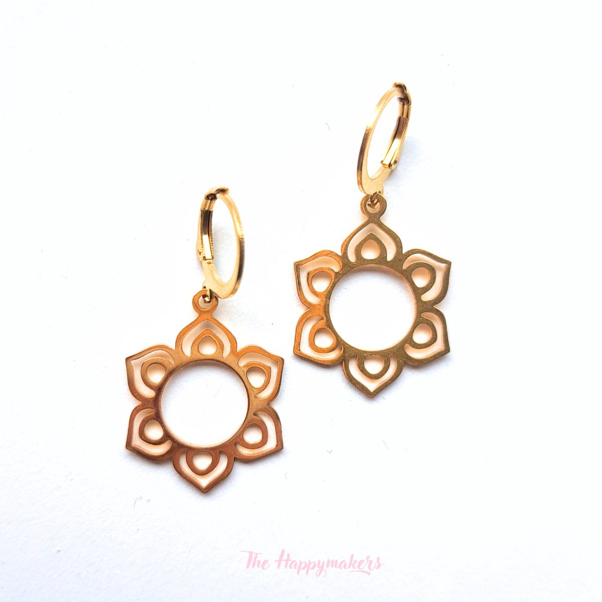 Oorbellen stainless steel ''round flower'' waterproof sieraden, roestvrijstaal, bohemian, goud