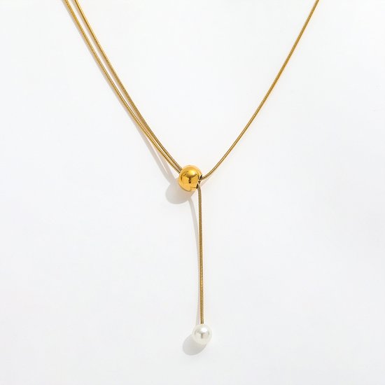 OZ JEWELS Collier de Collier de perles réglable plaqué or 18 carats – Acier inoxydable sans nickel et sans plomb – Le cadeau parfait – Bijoux