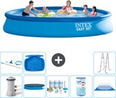 Intex Rond Opblaasbaar Easy Set Zwembad - 457 x 84 cm - Blauw - Inclusief Pomp Afdekzeil - Onderhoudspakket - Filter - Grondzeil - Schoonmaakset - Ladder - Voetenbad