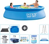 Intex Rond Opblaasbaar Easy Set Zwembad - 305 x 76 cm - Blauw - Inclusief Pomp Solarzeil - Onderhoudspakket - Filter - Grondzeil - Solar Mat - Ladder - Voetenbad