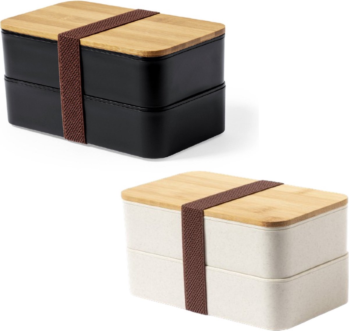 OneTrippel compartiment Lunchbox bamboe - Broodtrommel - Brooddoos - Lunchtrommel Volwassenen - 1400 ml - 2 Stuks