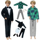 Poppenkleertjes - Geschikt voor Ken van Barbie - Set van 2 outfits voor modepop - Broeken, blousjes, blazer, schoenen - Smoking - Bruiloft - Cadeauverpakking