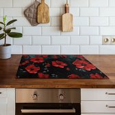 Inductiebeschermer rood geschilderde bloemen | 81.2 x 52 cm | Keukendecoratie | Bescherm mat | Inductie afdekplaat
