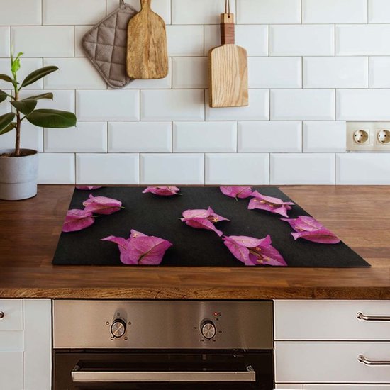 Piastra Copripiano Cottura In Vetro 80x52 Cm, Motivo Floreale Rosa, Multiuso: Protezione E Tagliere
