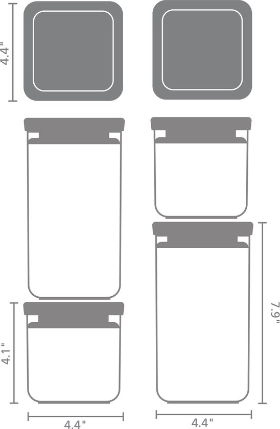 Brabantia Tasty+ boîtes à provisions empilables, 2x 0,7 en 2x 1,6 litre - Dark Grey