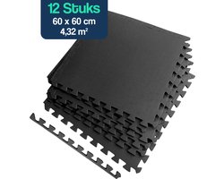 Hulser Puzzelmat - 60 x 60 x 1,2cm - 12 stuks - 4,32m2 - EVA foam mat - Fitnessmat ondergrond - Vloerbeschermer tegels - Rubberen isolatiemat extra dik - Fitness vloer ondertegels - Baby speelmat - Sportvloer kruipmat - Tenttapijt schuimmat - Zwembad