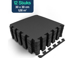 Hulser Puzzelmat - 30 x 30 x 1 cm - 12 stuks - 1,08 m2 - EVA foam mat - Fitnessmat ondergrond - Vloerbeschermer tegels - Rubberen isolatiemat extra dik - Fitness vloer ondertegels - Baby speelmat - Sportvloer kruipmat - Tenttapijt schuimmat - Zwembad