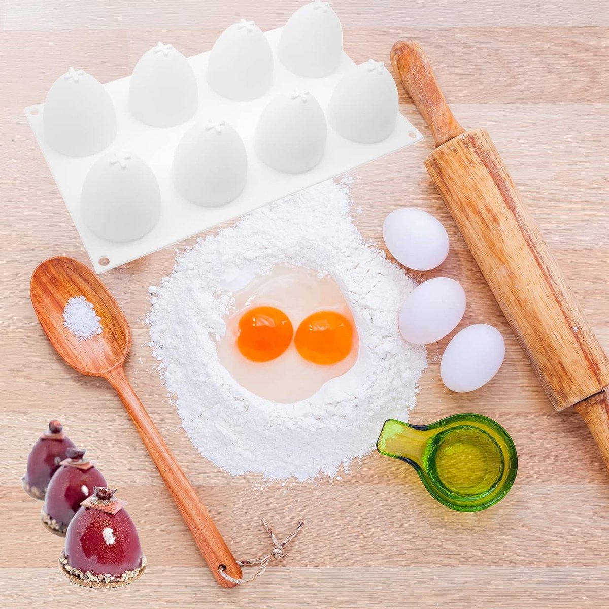 EMAGEREN 2 Pcs Moule Oeuf De Paques En Silicone 8 Cavités Moules à Chocolat Antiadhésif