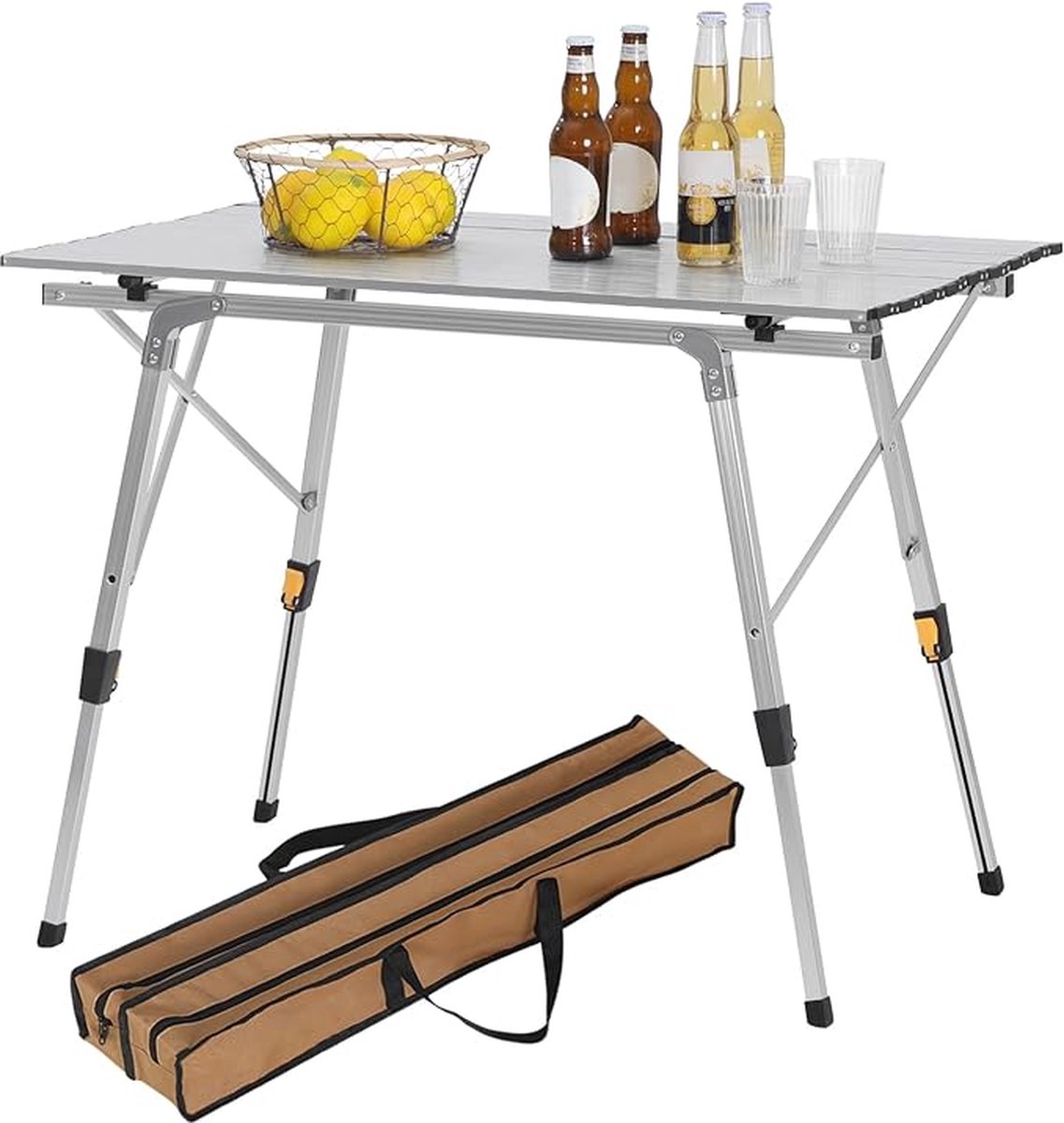 Picknicktafel inklapbaar Wandeltafel hoogte verstelbaar,Campingtafel in aluminium 90x52.2X (45-72) cm