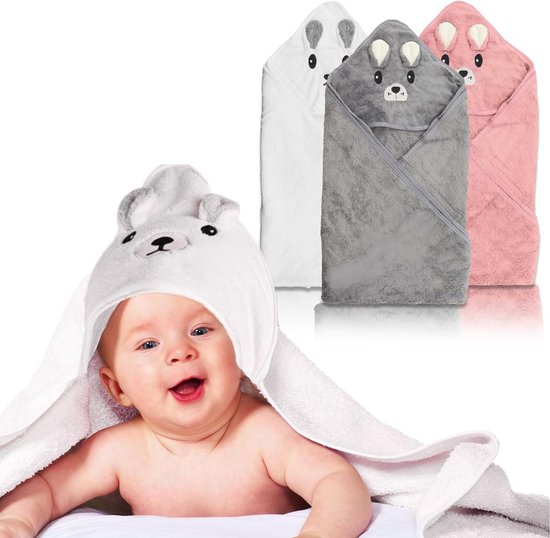Babyhanddoeken met capuchon, 3 stuks, 80 x 80 cm, babyhanddoek, capuchon, gepersonaliseerd, babybadhanddoeken voor pasgeborenen vanaf 0 maanden tot 2 jaar