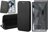 Coque pour Samsung Galaxy S24 Ultra - Protecteur d'écran de confidentialité Couverture complète en Glas - Étui portefeuille Zwart