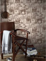 DUTCH WALLCOVERINGS Behang Elephant Grove houtskoolkleurig