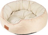 Medium hondenkattenbed, aan beide zijden wasbare hondenbed, waterdichte kattenbedden, rond groot hondenkattenbed voor alle seizoenen, 65 x 65 x 17 cm, beige