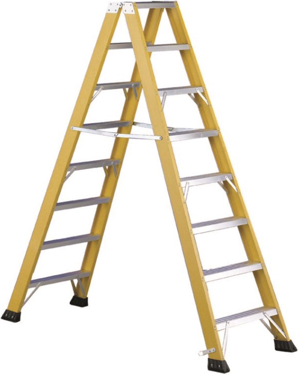 Delmer Fiberglas Dubbel Oploopbare Trap 2x8 treden 13,6 kg - Arbo NEN gekeurd – Professionele kwaliteit – ICT – Elektra - monteurs – bouw – hovenier – fiberglas – glasvezel – kunststof