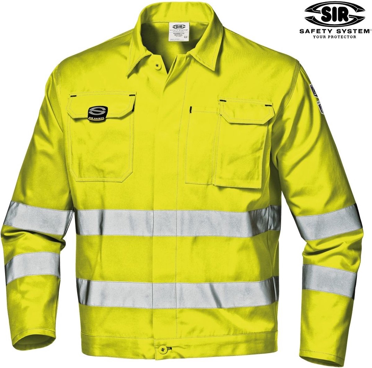 SIR SAFETY MISTRAL Hi Vis Reflecterend Stof Werkjas HEREN Veiligheidsjas Geel - EN ISO 20471 Klasse 2 - Versterkte Dubbele Naden - Borstzakken Met Klep