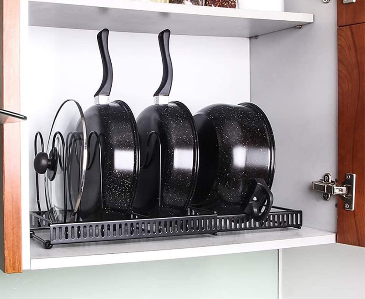 Puricon 3 Stuks Pannen Organizer Rek, Pannen Opbergen Houder met 15 Verstelbaar Antislip Pan Holder Rack voor Keuken Lade Braadpan Bakvormen Deksel Plaat