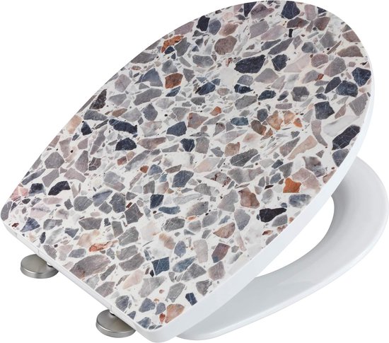 WENKO Wc-bril Infinity met hoogglans oppervlak, wc-deksel met automatische sluiting, onbreekbaar, recyclebaar thermoplast, snelbevestiging van roestvrij staal, 36,5 x 45 cm, zeemotief