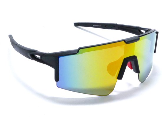 Stelvio Noir- Matt Zwart Sportbril met UV400 Bescherming - Unisex & Universeel - Sportbril - Zonnebril voor Heren en Dames - Fietsaccessoires