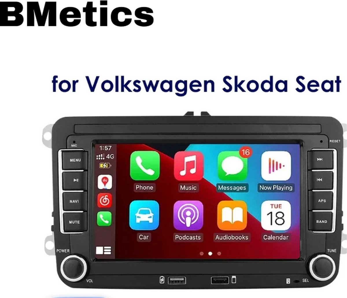 BMetics draadloos Carplay - 2GB+32GB - Android auto - Geschikt voor Volkswagen, Seat & Skoda - Autoradio met bluetooth - Android 12
