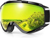 Skibrillen Dames Heren Volwassenen voor Brildragers OTG, UV Bescherming Anti Mist Ski Goggles Bolvormige Spiegel