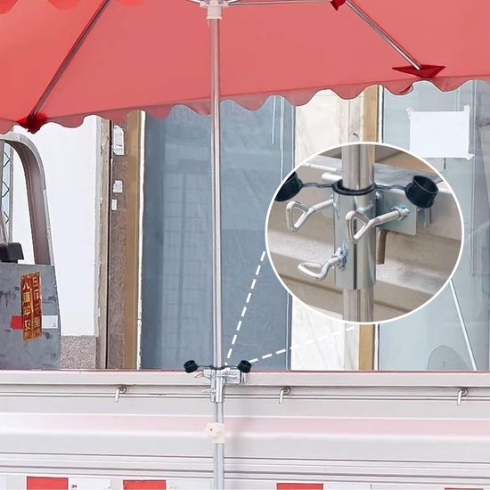 Support de parasol en métal, pince de table pour parasol de jardin avec crochets, pied de parasol pour terrasse ou table, pied de parasol, support de parasol pour jardin, terrasse, balcon, balustrade